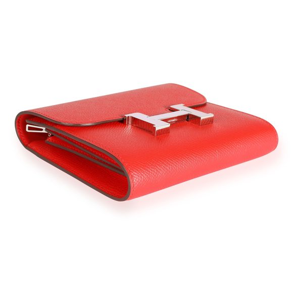 Hermès Rouge De Coeur Epsom & Rose Sakura Enamel Compact Constance Wallet PHW - Picture 5 of 8